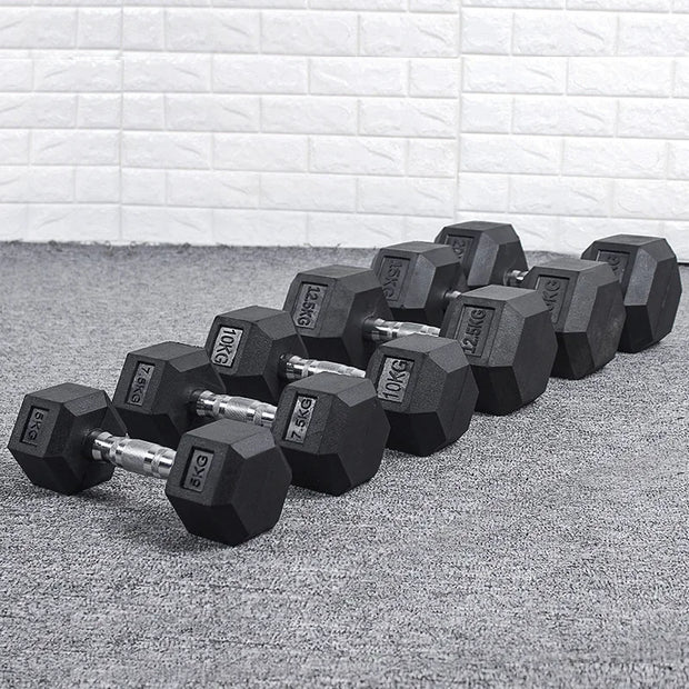 Hexagonal Fixed Dumbbells Men's Fitness Equipment Home Ladies Rubber Dumbbells