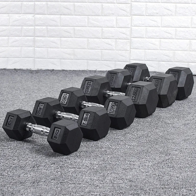 Hexagonal Fixed Dumbbells Men's Fitness Equipment Home Ladies Rubber Dumbbells