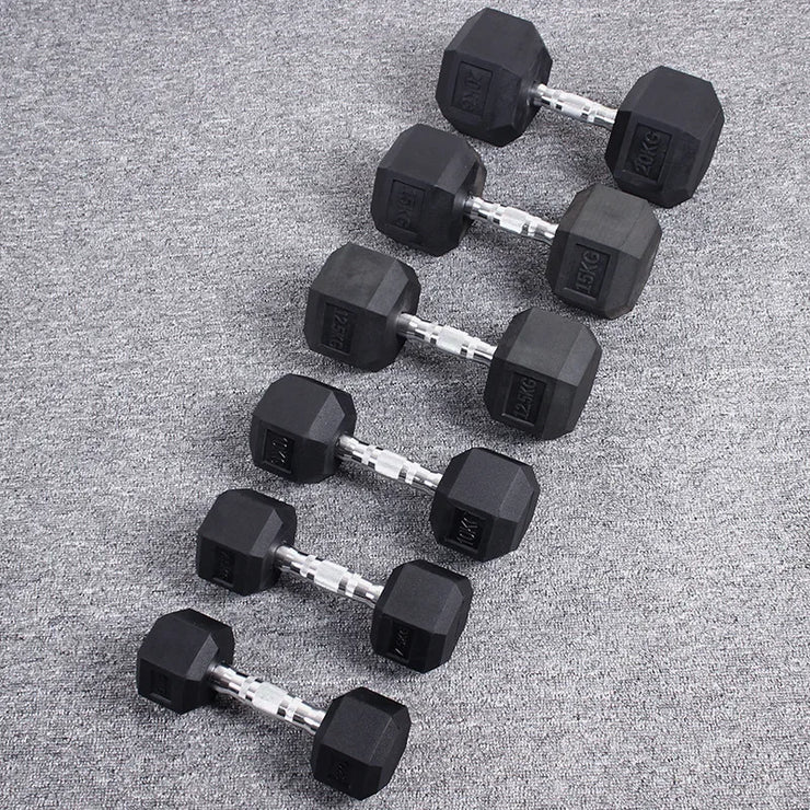 Hexagonal Fixed Dumbbells Men's Fitness Equipment Home Ladies Rubber Dumbbells