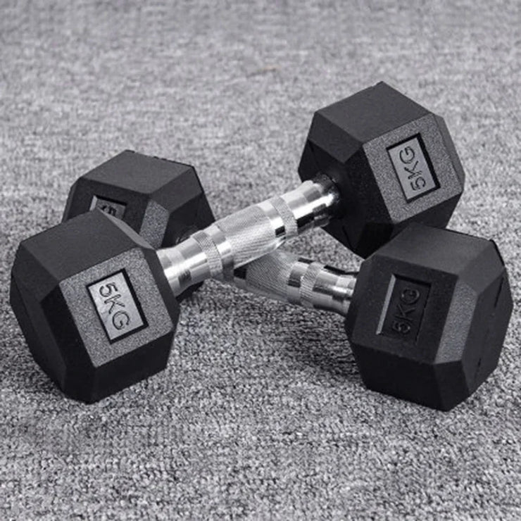 Hexagonal Fixed Dumbbells Men's Fitness Equipment Home Ladies Rubber Dumbbells